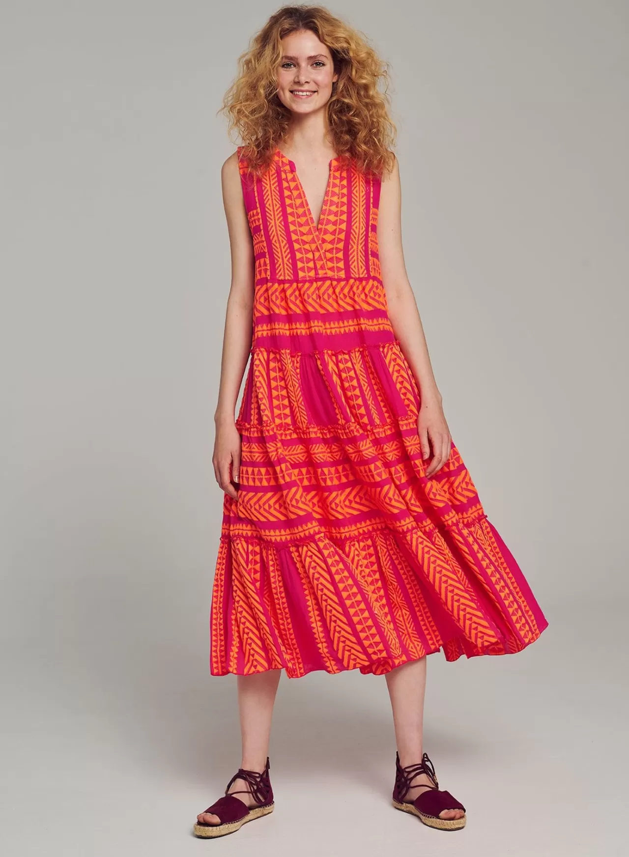 Store Devotion TWINS Ella Sleeveless Midi-N.Orange/Fushia