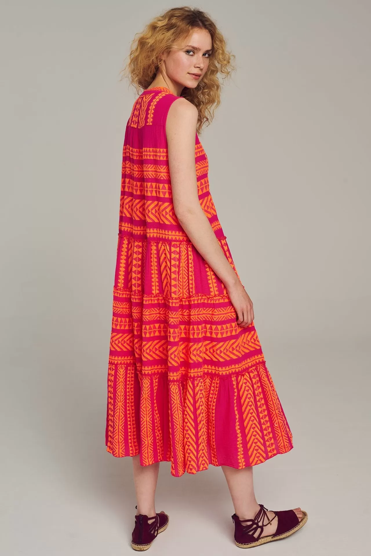 Store Devotion TWINS Ella Sleeveless Midi-N.Orange/Fushia
